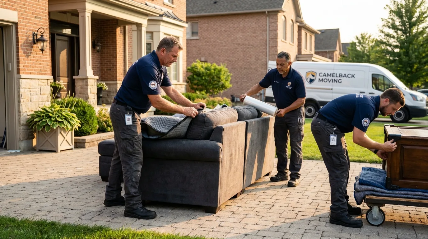 Large estate moving crew wrapping furniture in Scotch Plains, NJ