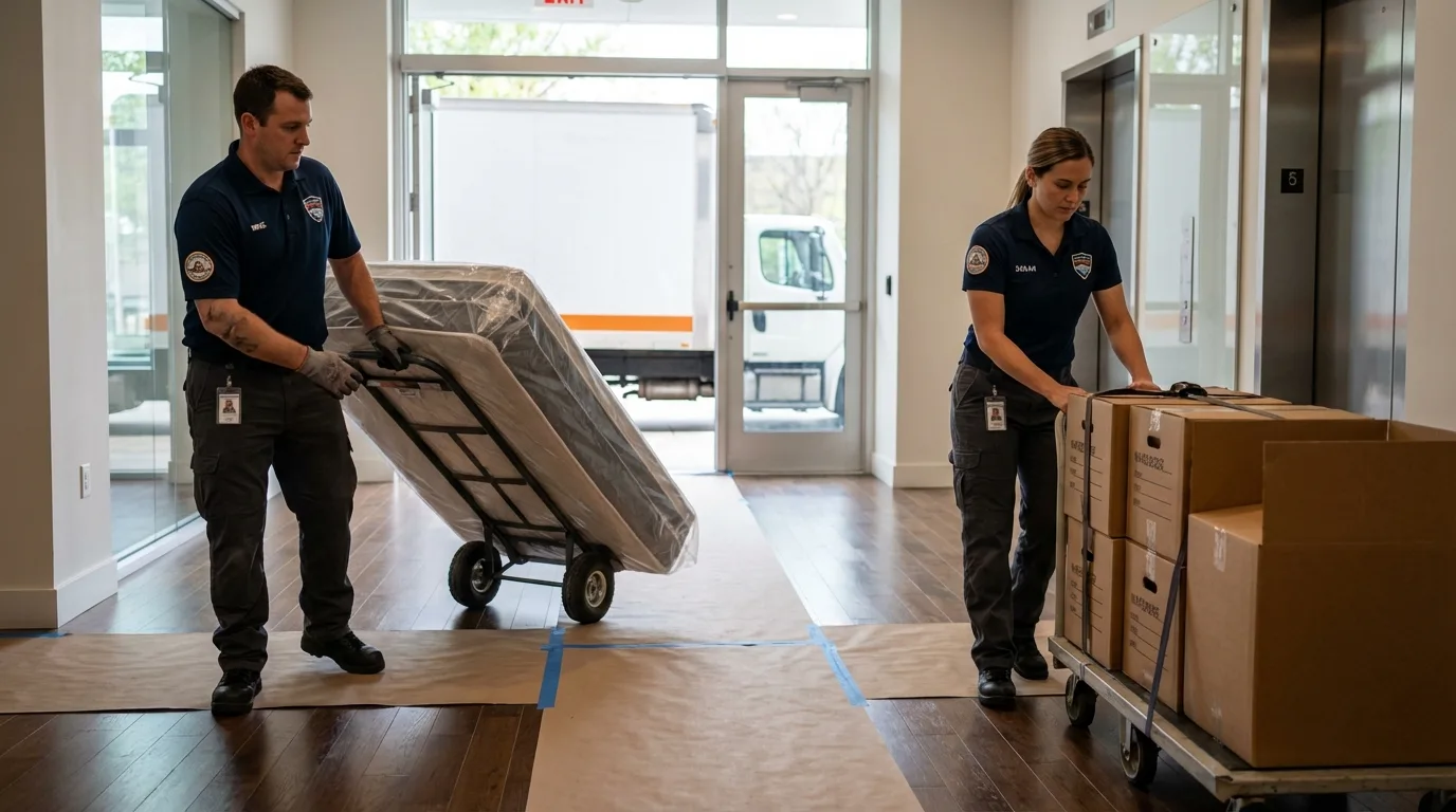 Professional apartment movers loading elevator in Scotch Plains, NJ